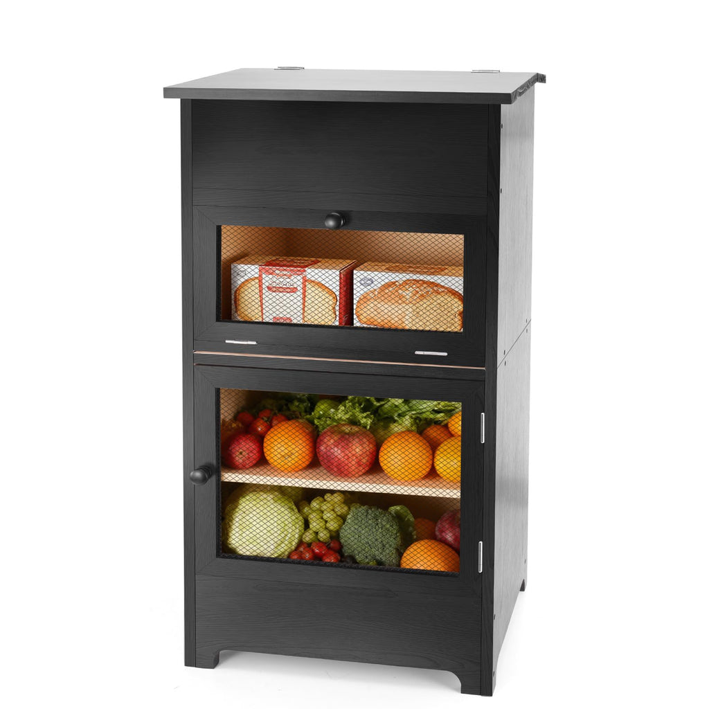 Black Stackable Wooden Potato Onion Storage Bin with Lid E373