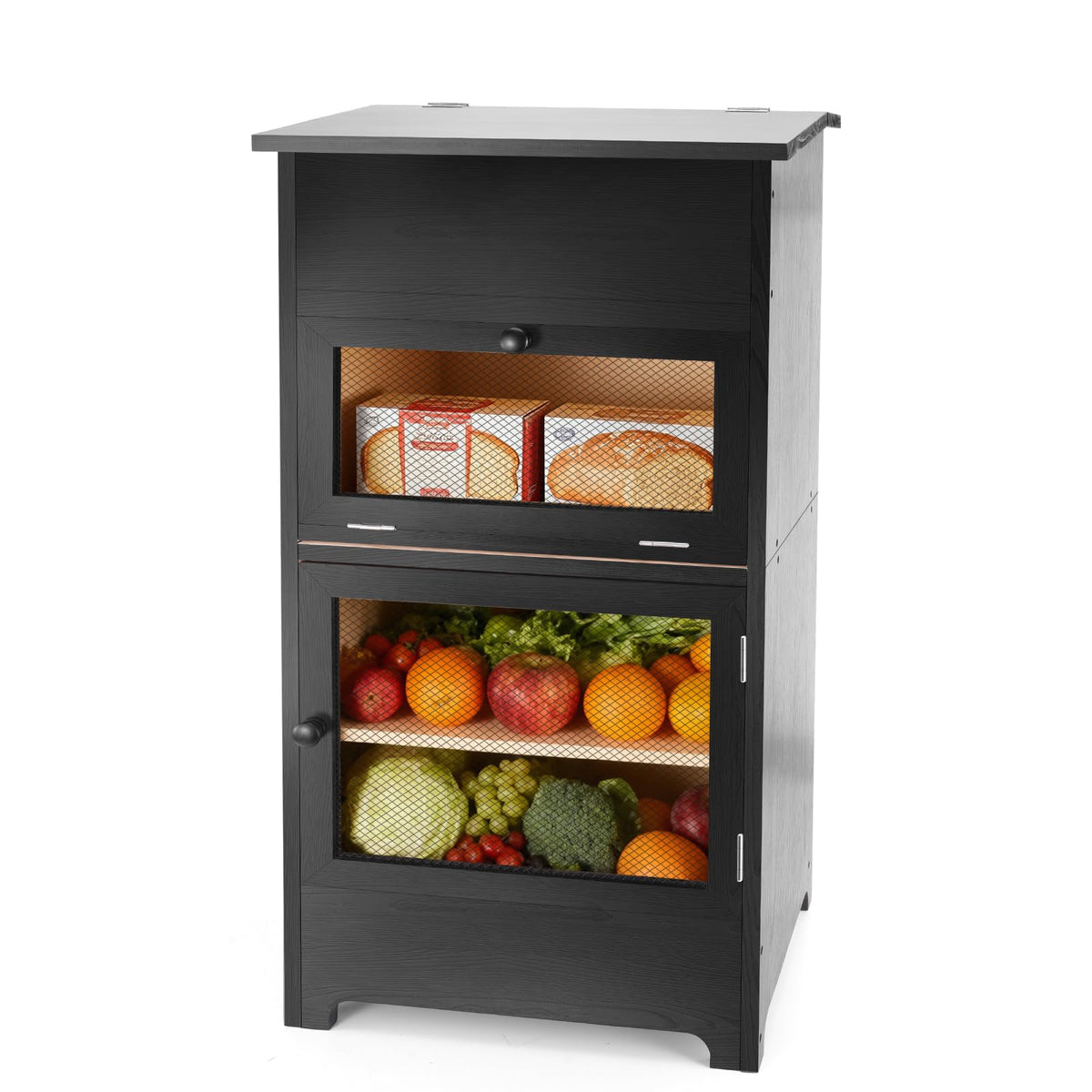 Black Stackable Wooden Potato Onion Storage Bin with Lid E373
