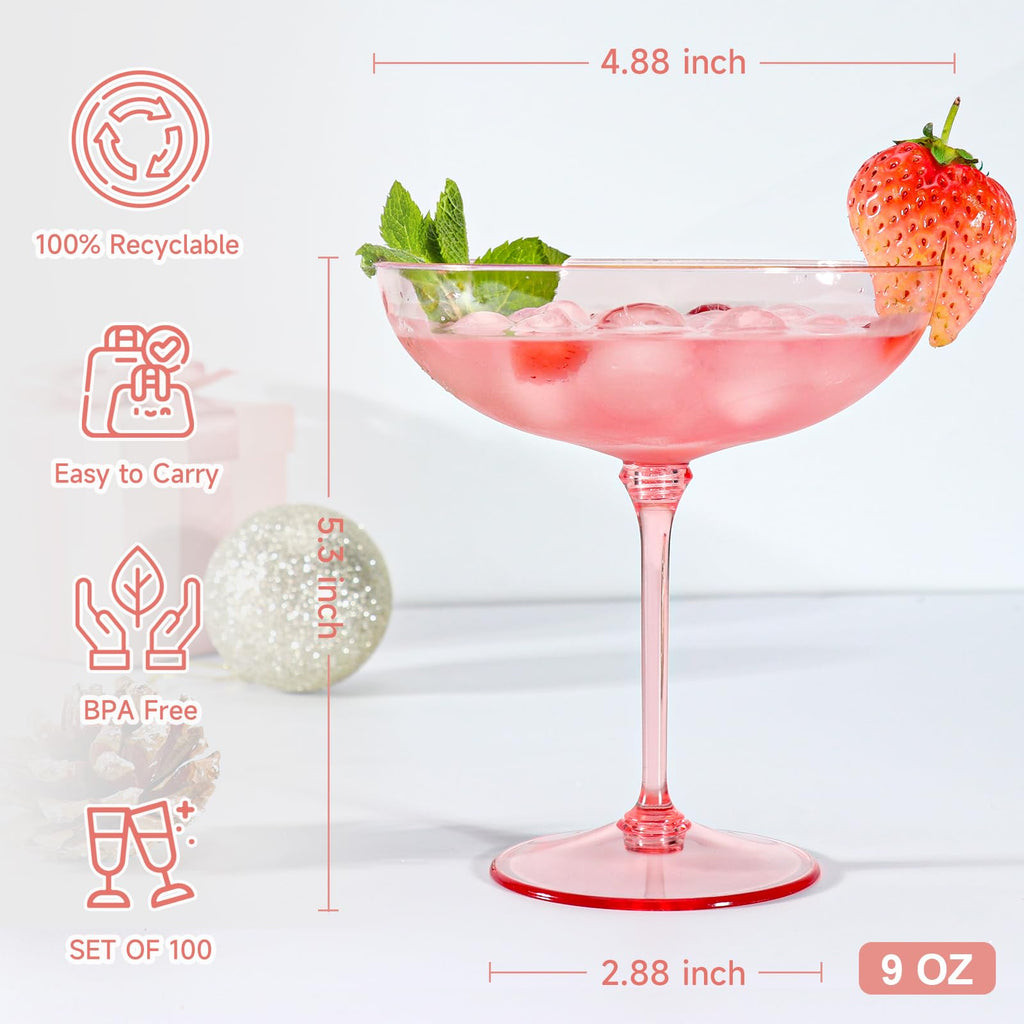 9oz Pink Plastic Martini Glasses Set N4579