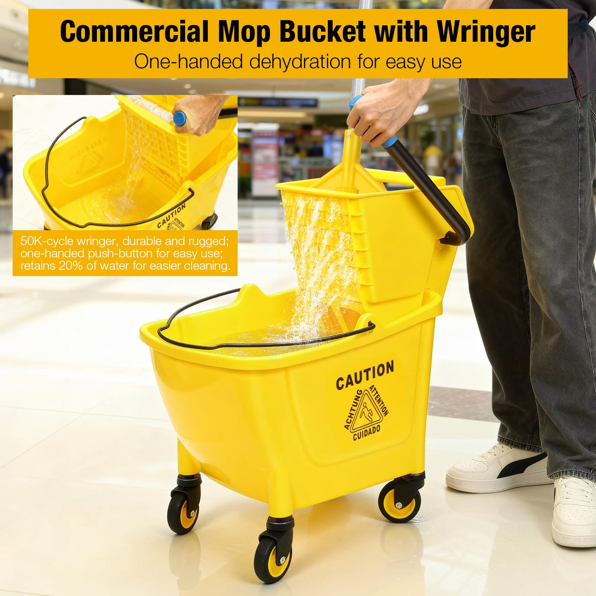 Yellow 35Qt Mop Bucket with Side Press Wringer on Wheels L41870