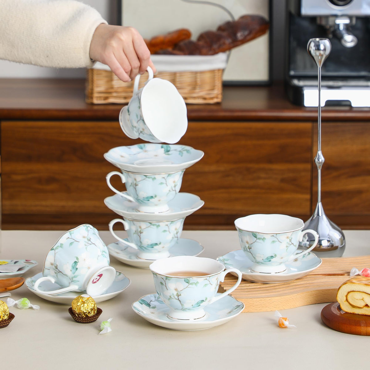 6oz Porcelain Tea Cup & Saucer Set of 6 L489152