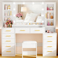 White Glass Top Vanity Desk with Mirror and Lights E537
