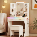 White Vanity Desk with LED Lights Mirror and Chair Q213