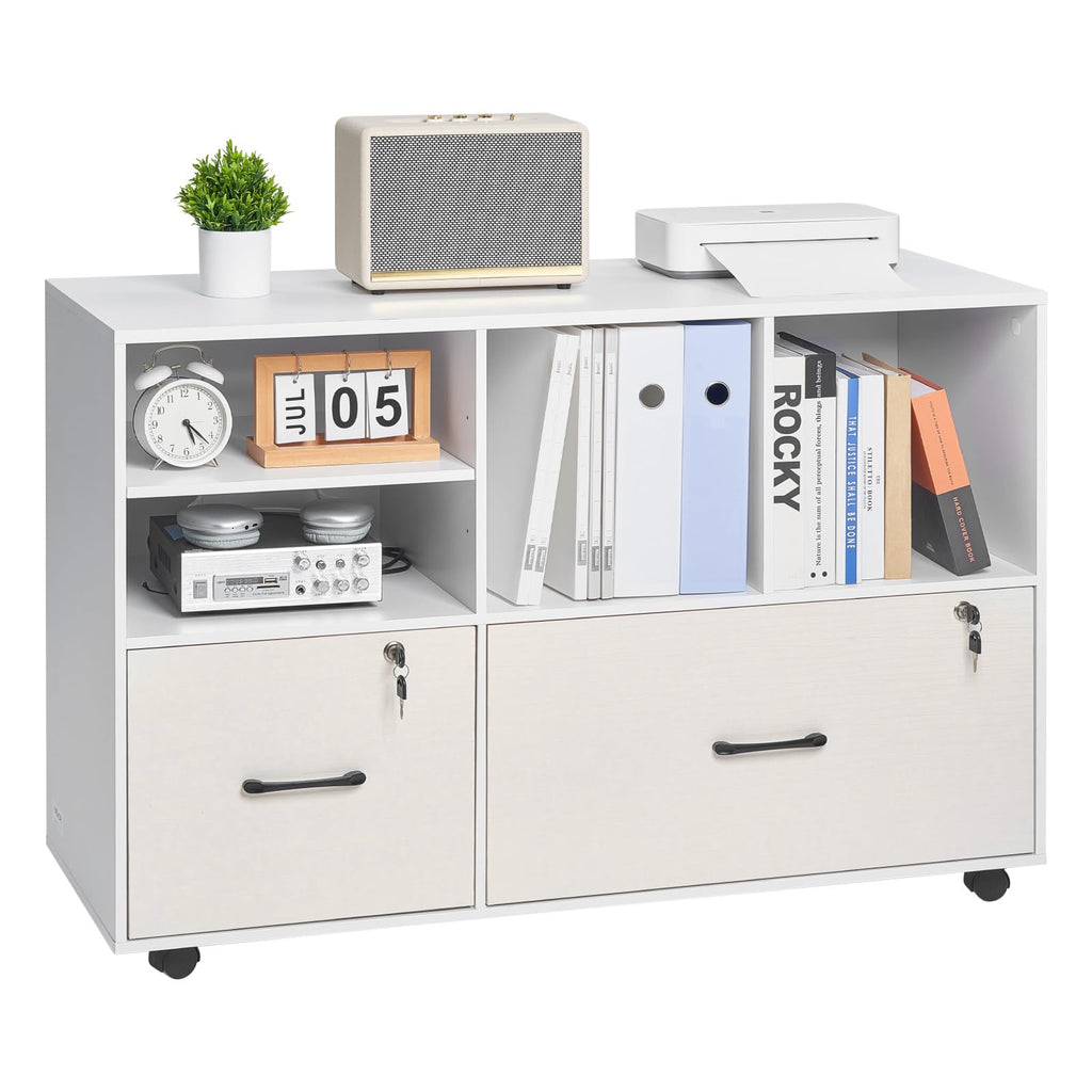 White 2 Drawer Wooden Lockable Mobile File Cabinet F989