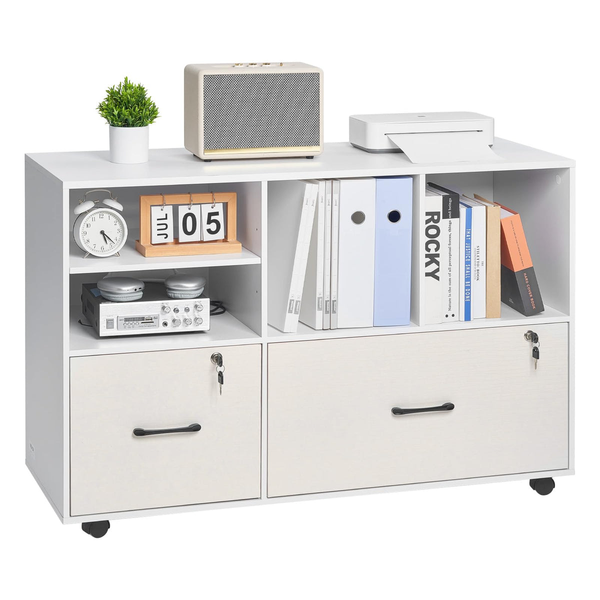 White 2 Drawer Wooden Lockable Mobile File Cabinet F989