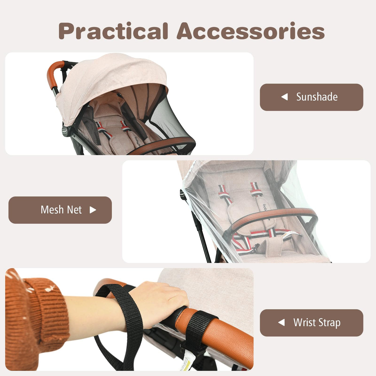 Lightweight Compact Baby Stroller with 5-Point Harness and Storage Basket, Beige R449