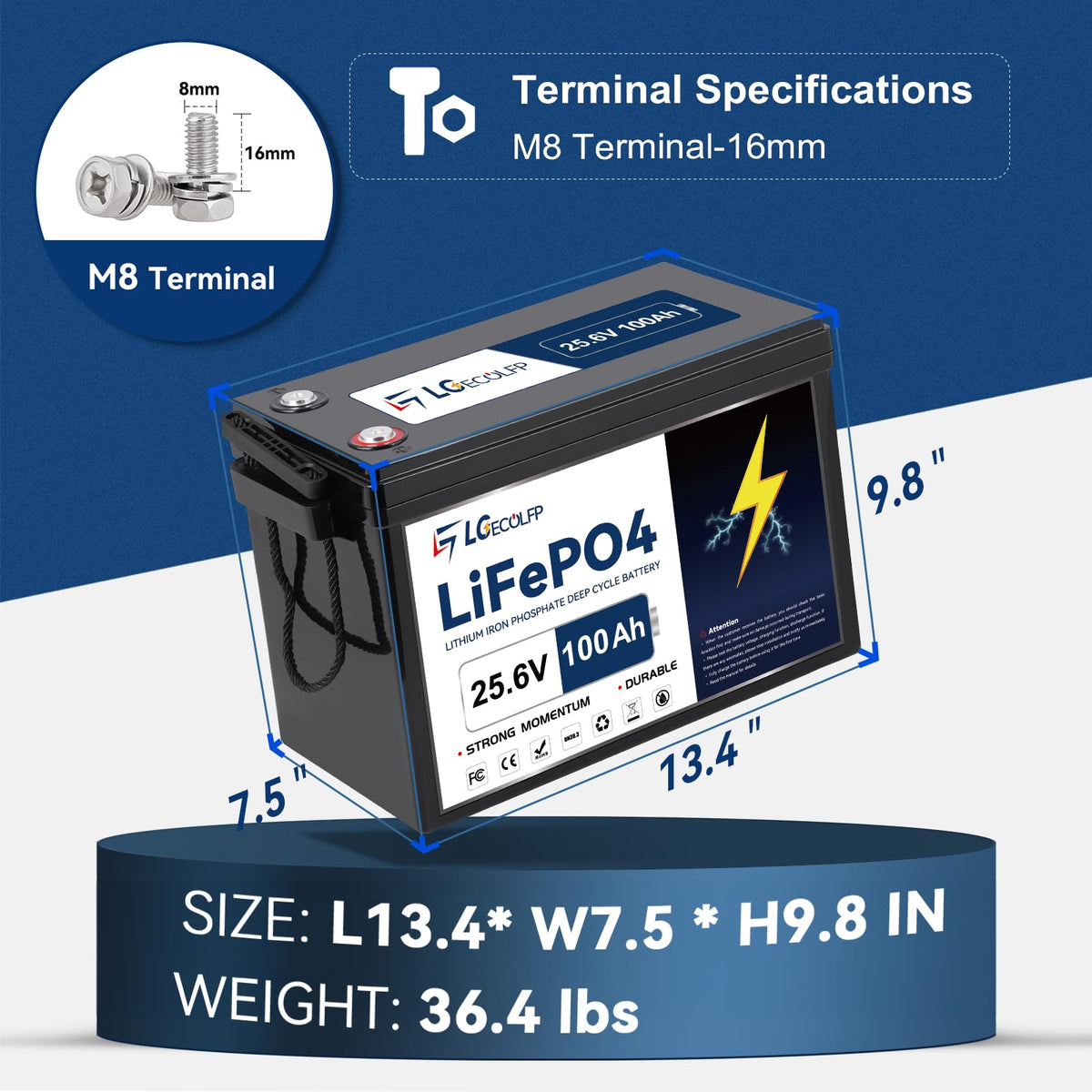 24V 100Ah LiFePO4 Battery with 100A BMS L63106