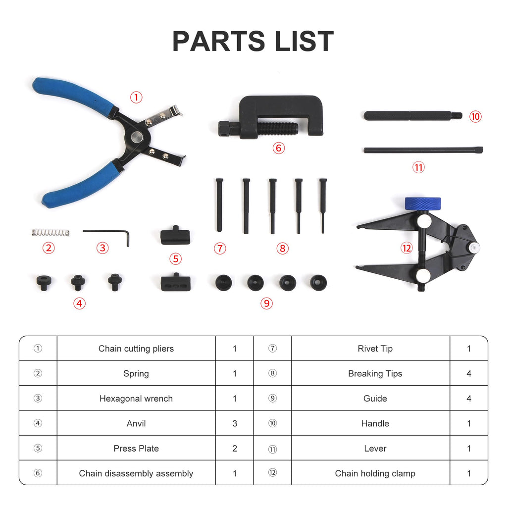 21 PCS Rivet and Roller Chain Link Removal Tool Kit V873433