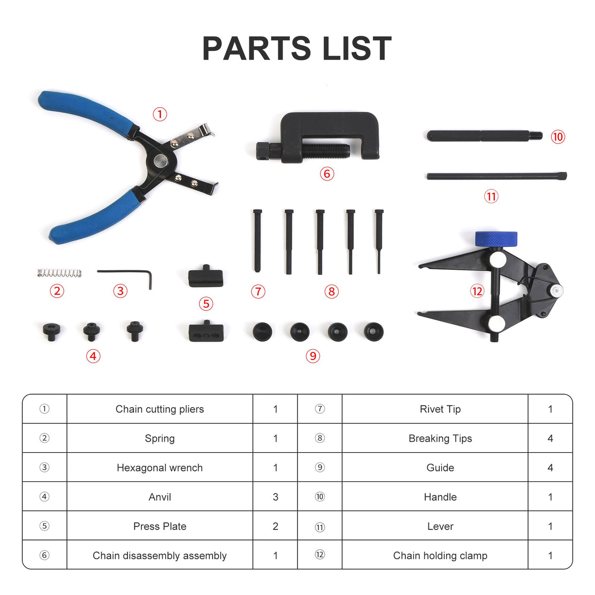 21 PCS Rivet and Roller Chain Link Removal Tool Kit V873433