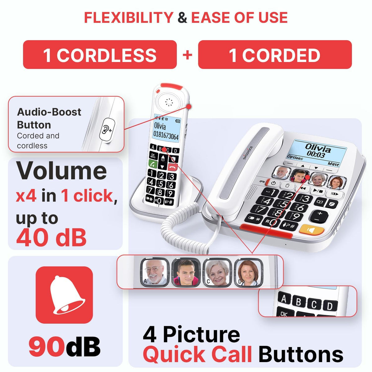 Big Button Phone with Answering Machine and Cordless Handset P6259