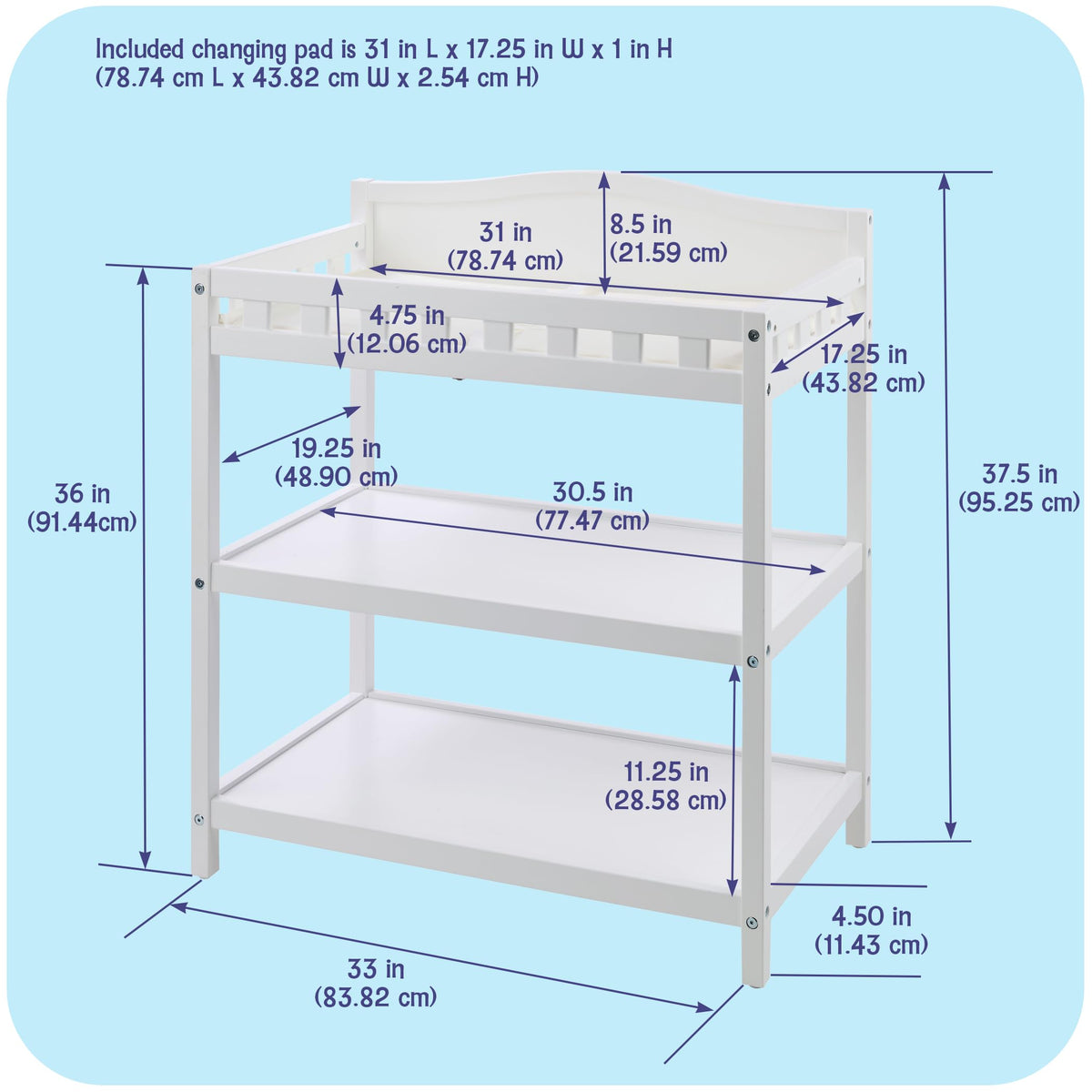 White Baby Changing Table with Pad & Storage Shelves A19987