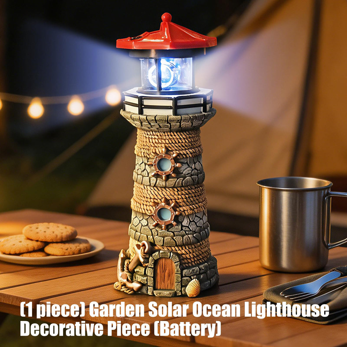 Solar Powered Resin Lighthouse Ornament L962