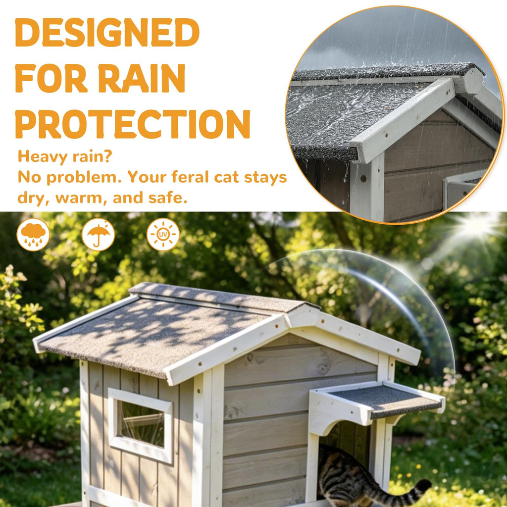 Weatherproof Wooden Outdoor Cat House I953