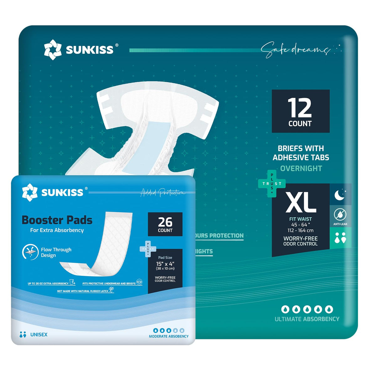 Adult Diapers XLarge 12 Count & Booster Pads 26 Count O526