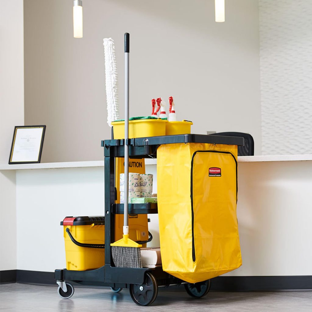 3-Shelf Wheeled Cleaning Cart with Yellow Vinyl Bag X73846