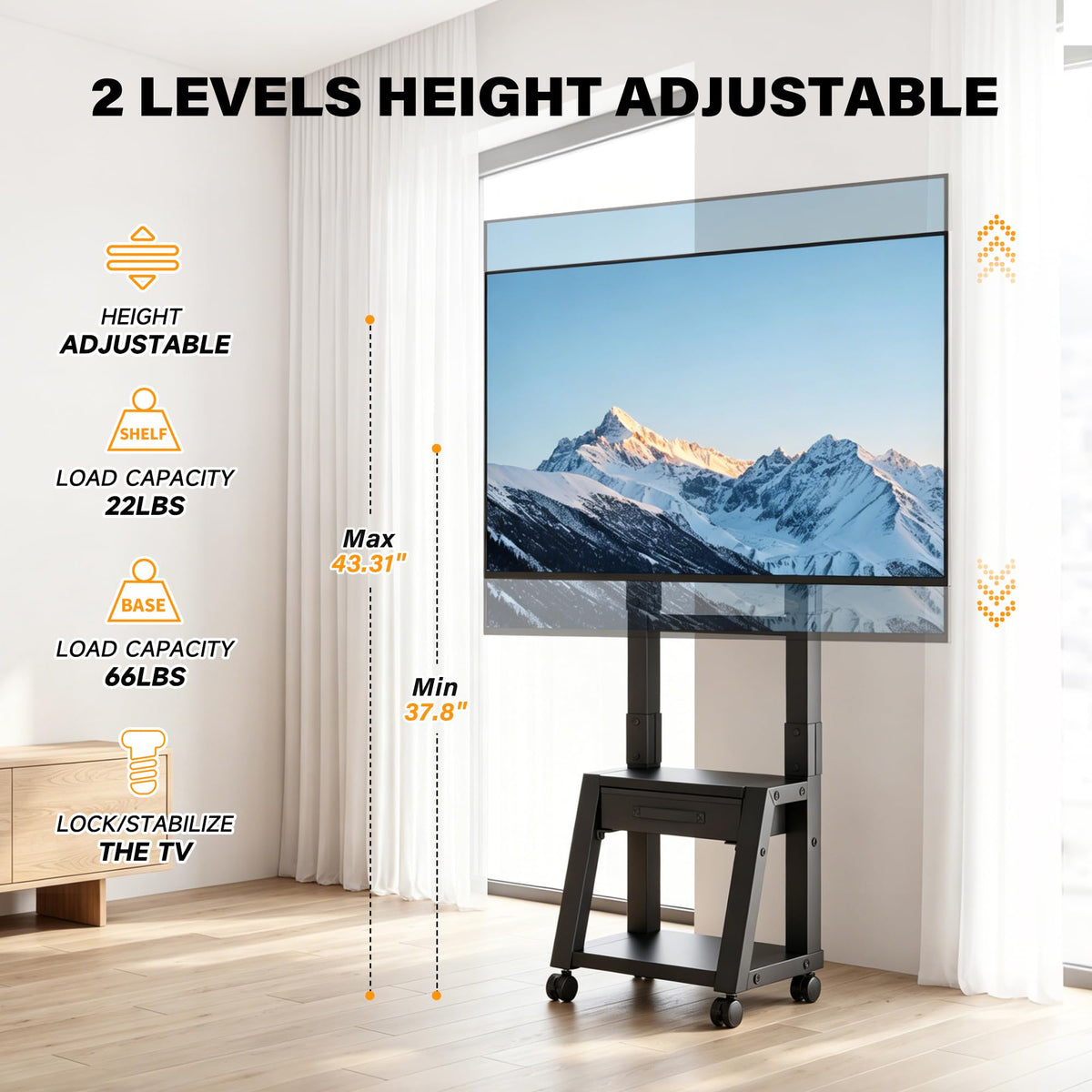 Heavy Duty TV Cart on Wheels with Drawer R964