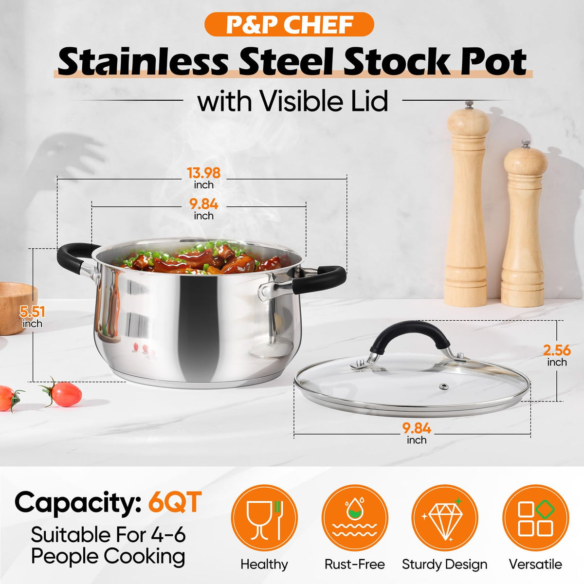 6 Quart Stainless Steel Stock Pot E498