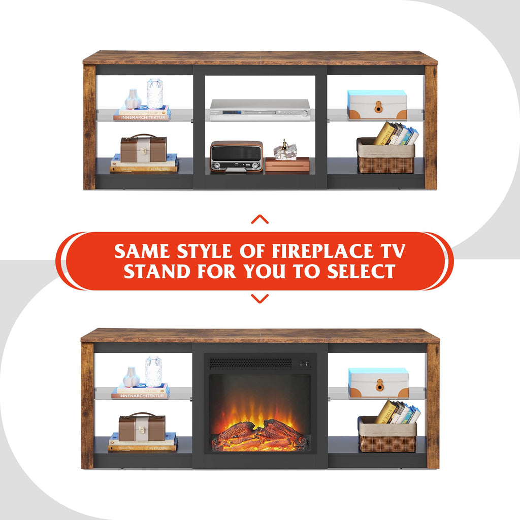 Rustic Brown 58-Inch TV Stand with Adjustable Glass Shelves T251