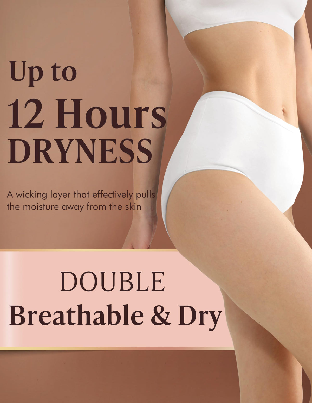 Washable Absorbency Urinary Incontinence Underwear for Women High Waist Leak Proof Panties 60ML, 3 Pack Beige White V355