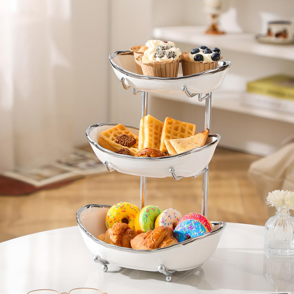 3 Tier Ceramic Fruit Bowl with Metal Stand T778