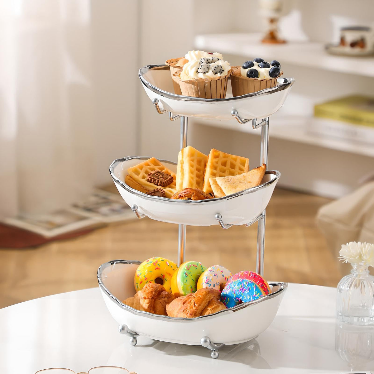 3 Tier Ceramic Fruit Bowl with Metal Stand T778