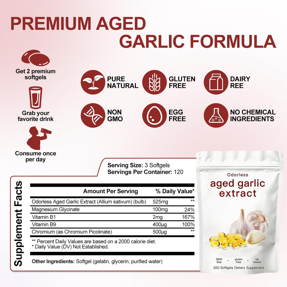 Odorless Garlic Supplement 300 Count Softgels J817982