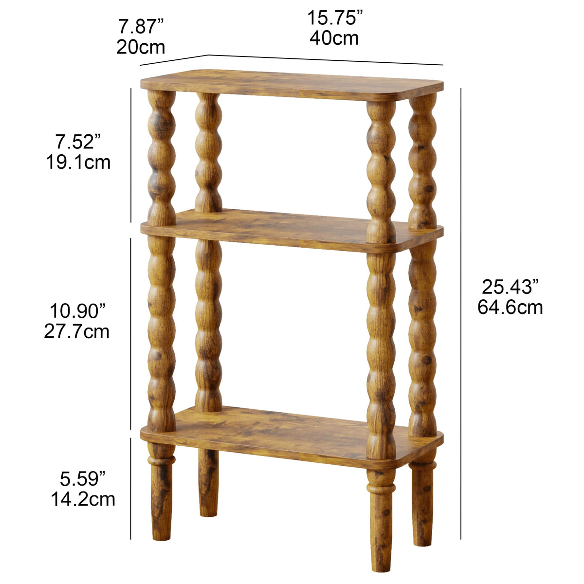 Side Table with Storage Shelf, 3-Tier Small Coffee Table J62838