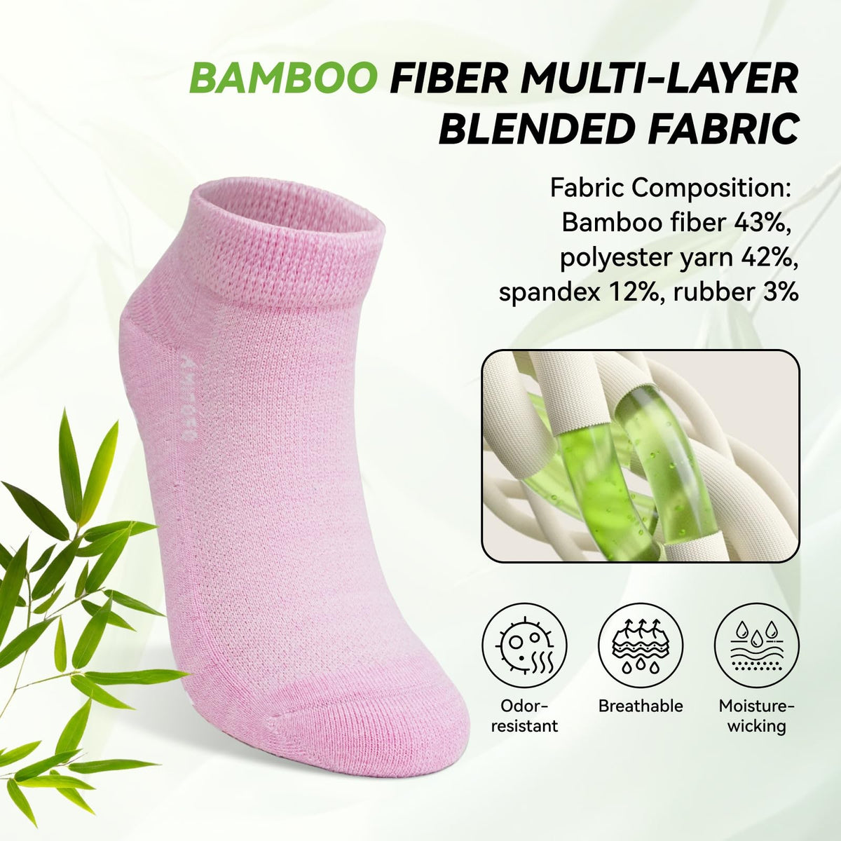 Diabetic Non-Slip Wide Cuff Bamboo Viscose Ankle Socks 6 pairs B6538