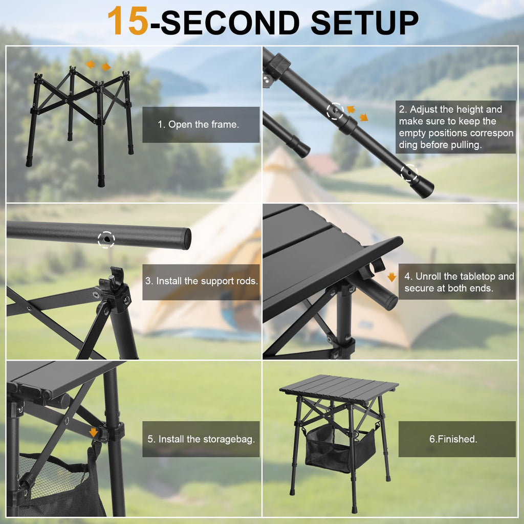 Folding Camping Side Table, Adjustable Height C90178