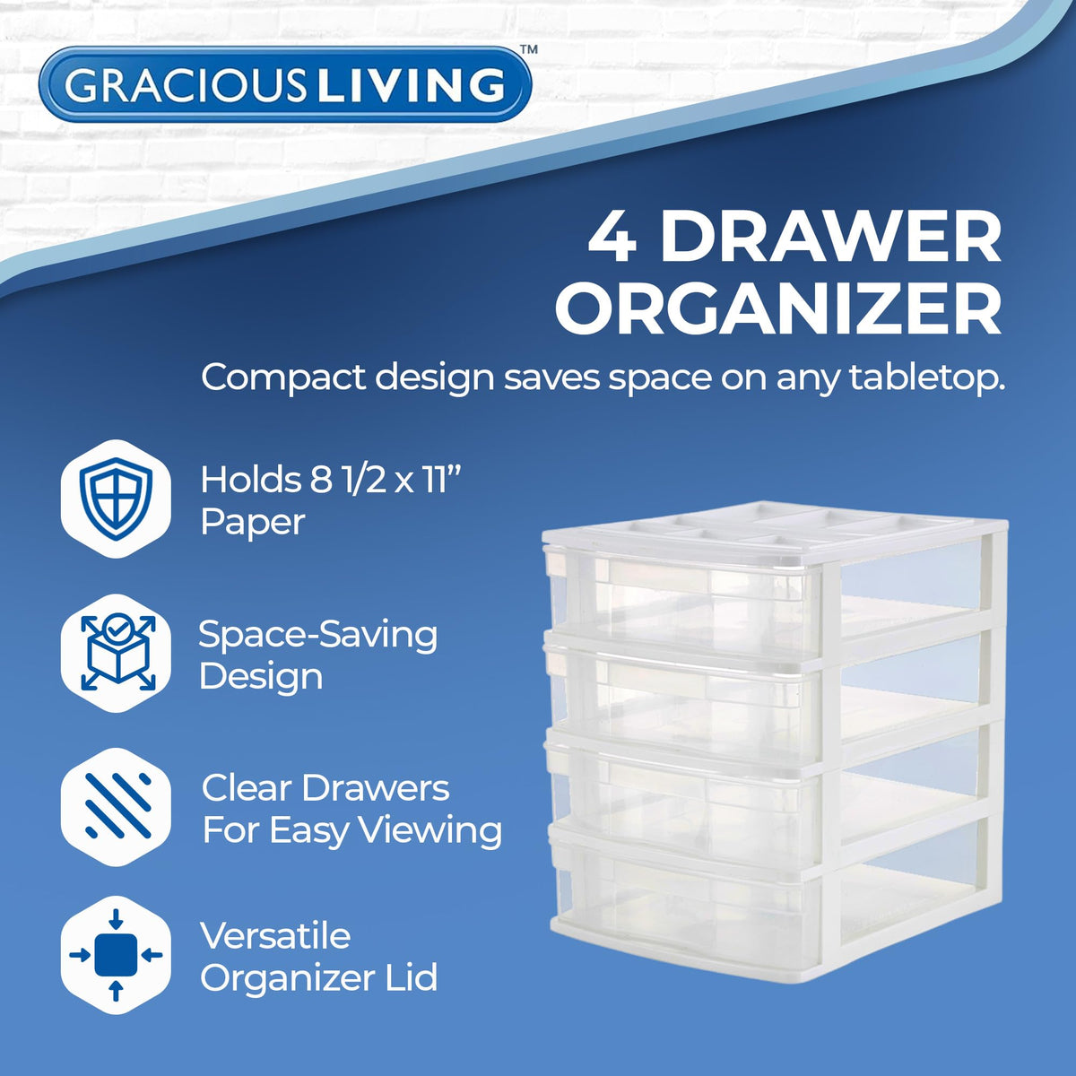 4-Tier White Plastic Drawer Organizer V77706