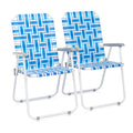 Folding Aluminum Webbed Lawn Chairs Set of 2 Blue & White Strip M777