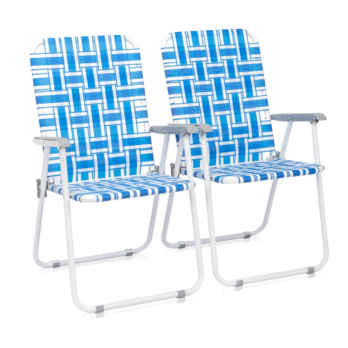 Folding Aluminum Webbed Lawn Chairs Set of 2 Blue & White Strip M777