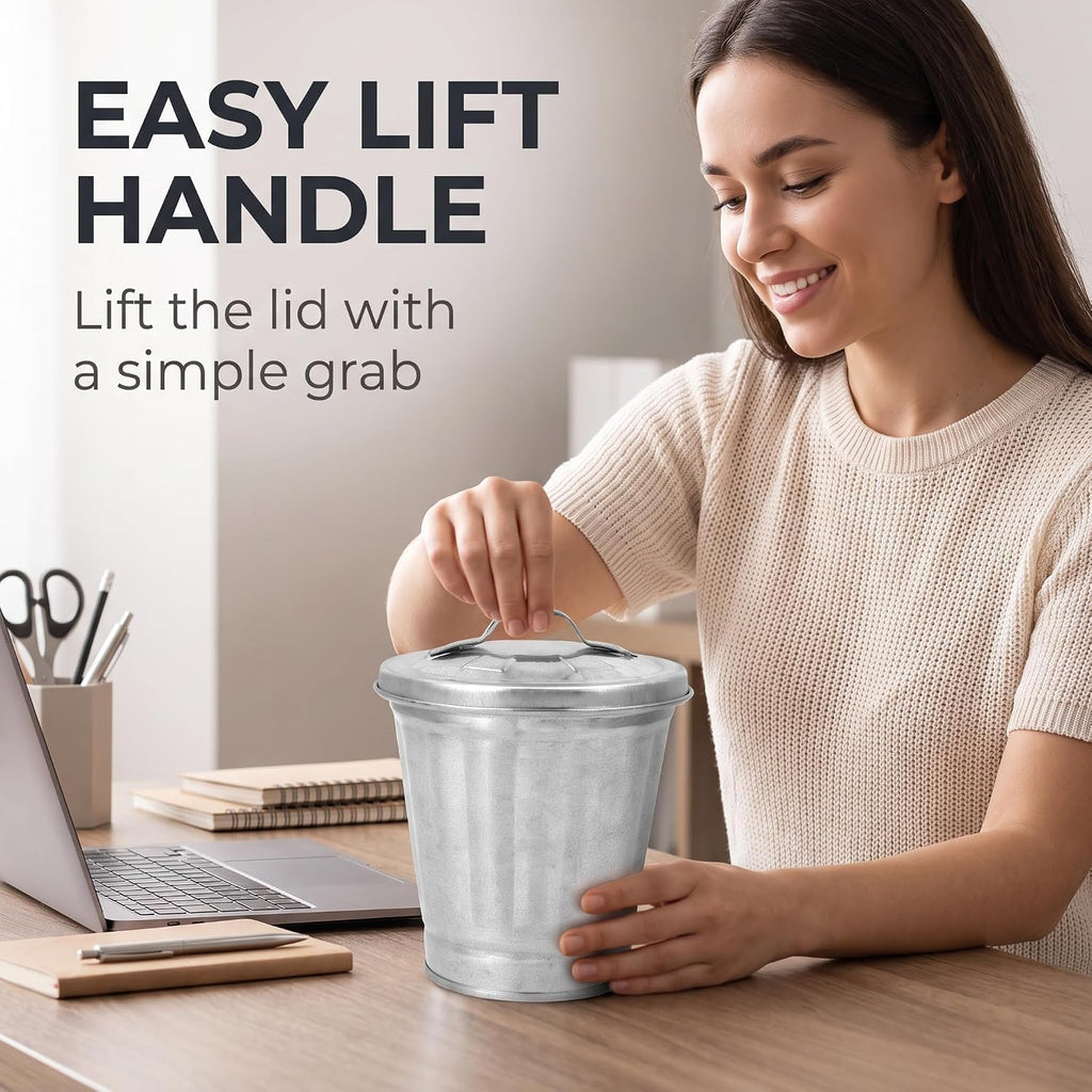 Silver Mini Galvanized Trash Can with Lid Y4951
