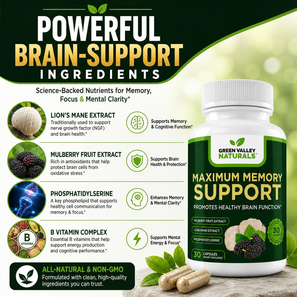 Lion's Mane Mulberry Phosphatidylserine 30 Capsules Q661