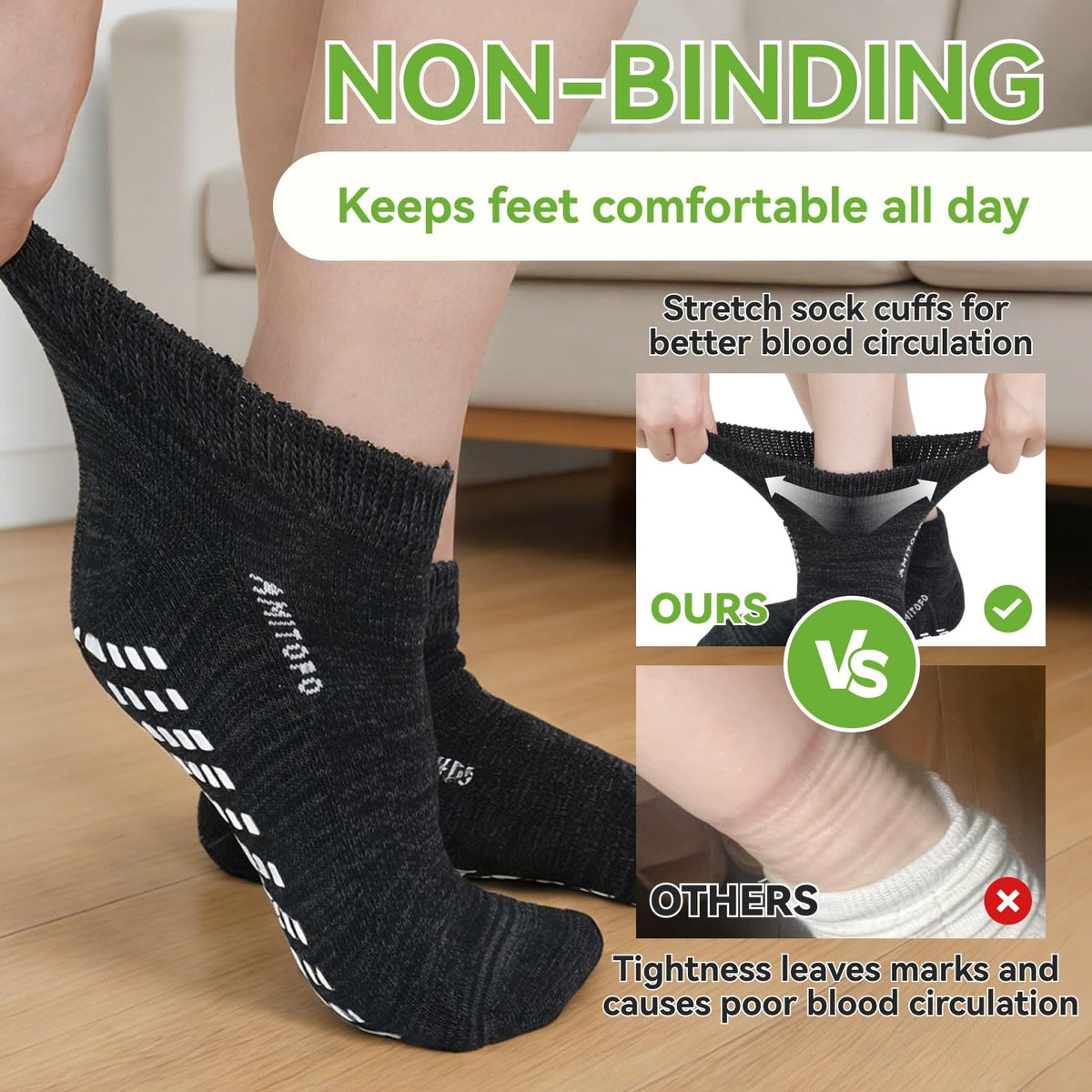 Diabetic Non-Slip Wide Cuff Bamboo Viscose Ankle Socks 6 pairs B6538