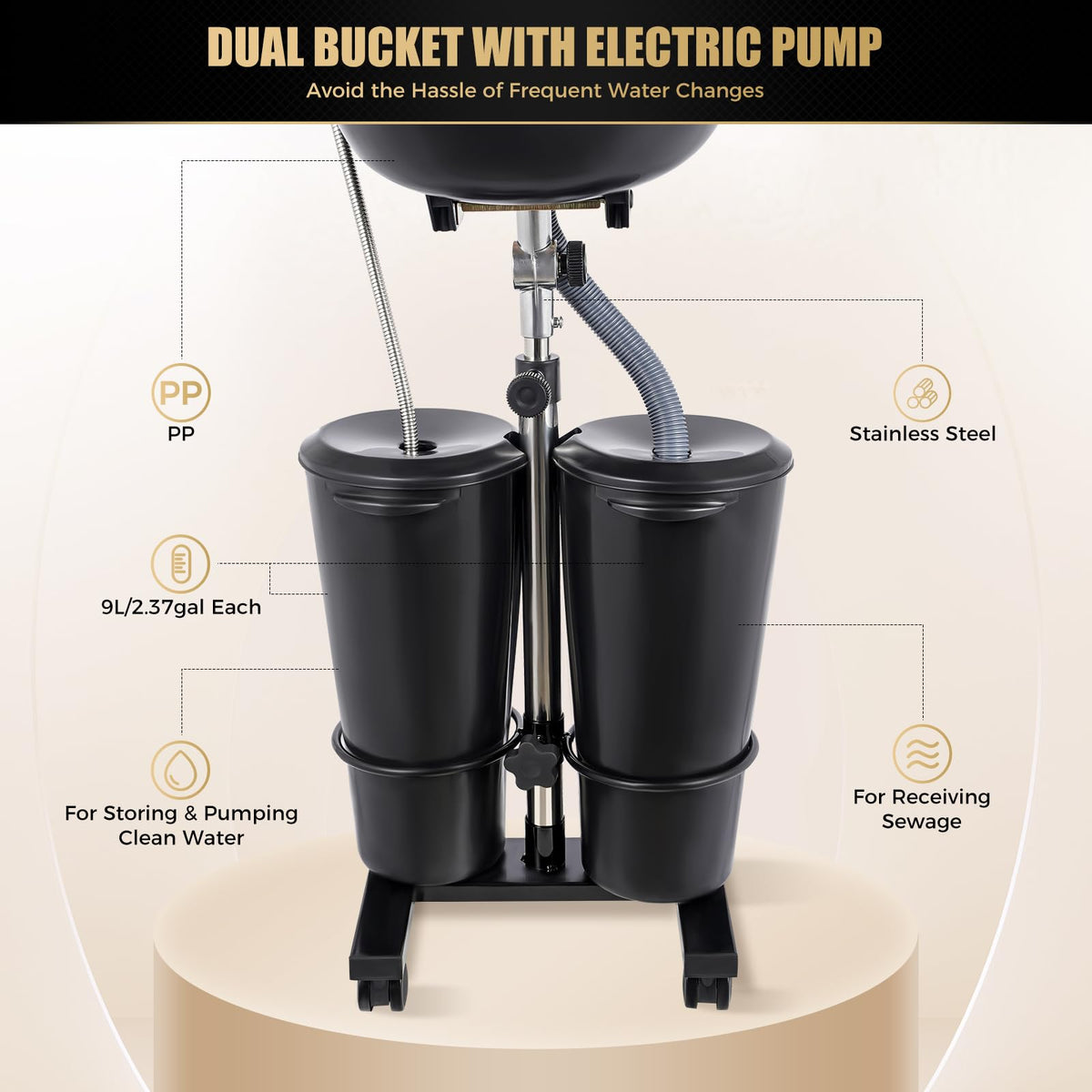 Portable Plastic Shampoo Bowl with Electric Pump and Drain Hoses I6485