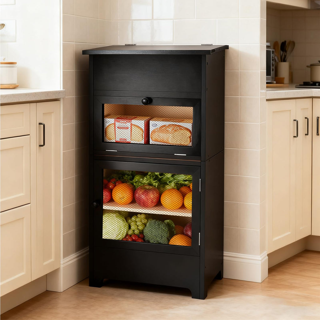 Black Stackable Wooden Potato Onion Storage Bin with Lid E373