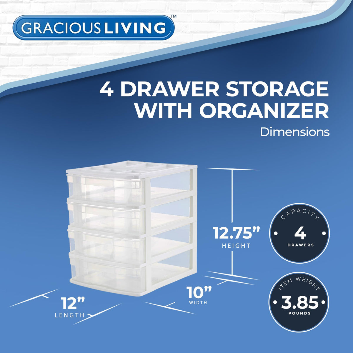 4-Tier White Plastic Drawer Organizer V77706