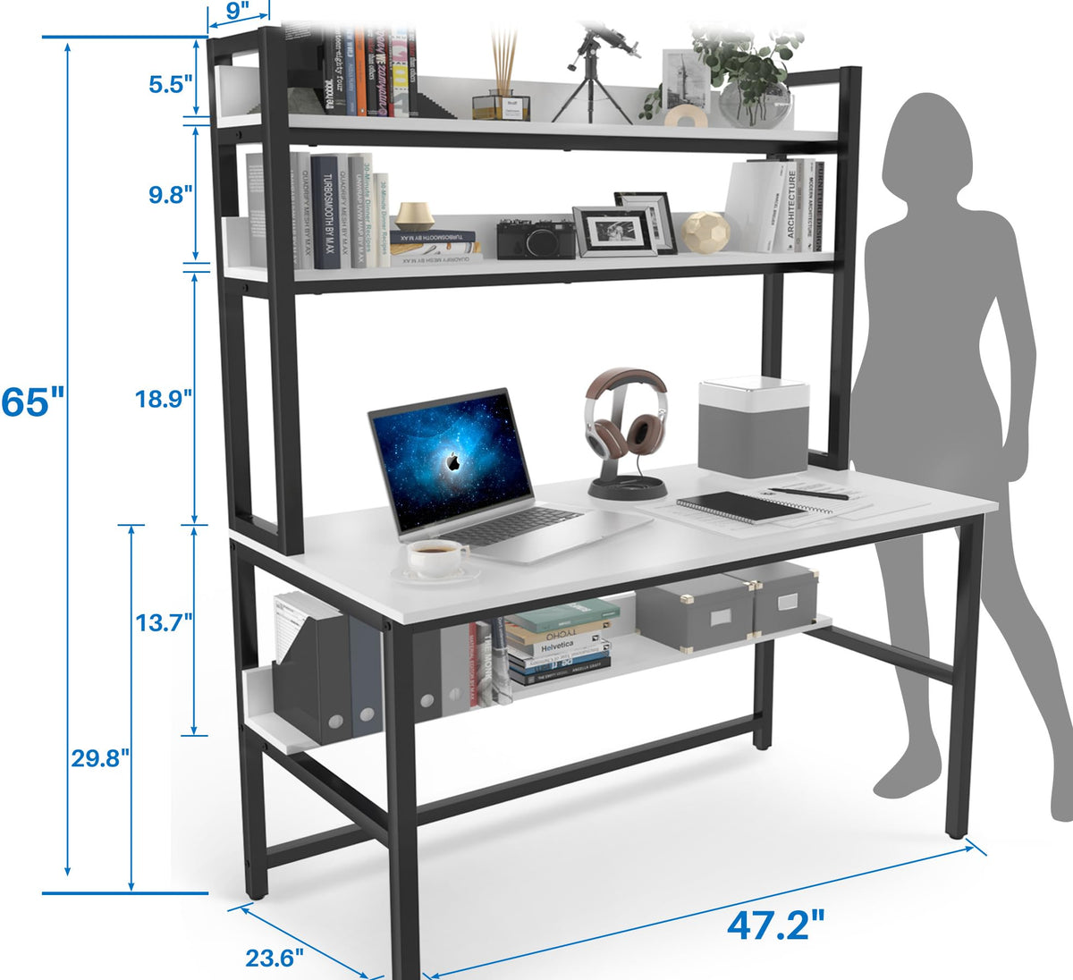 White Computer Desk with Hutch and Shelves X289