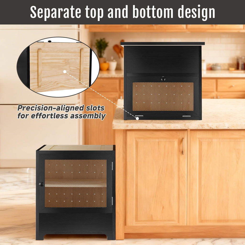 Black Stackable Wooden Potato Onion Storage Bin with Lid E373