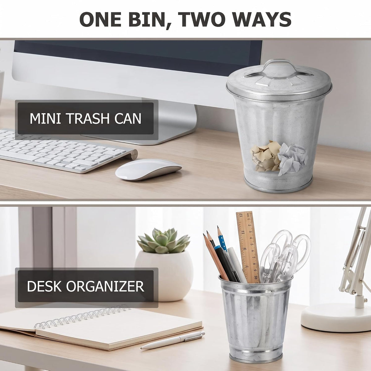 Silver Mini Galvanized Trash Can with Lid Y4951