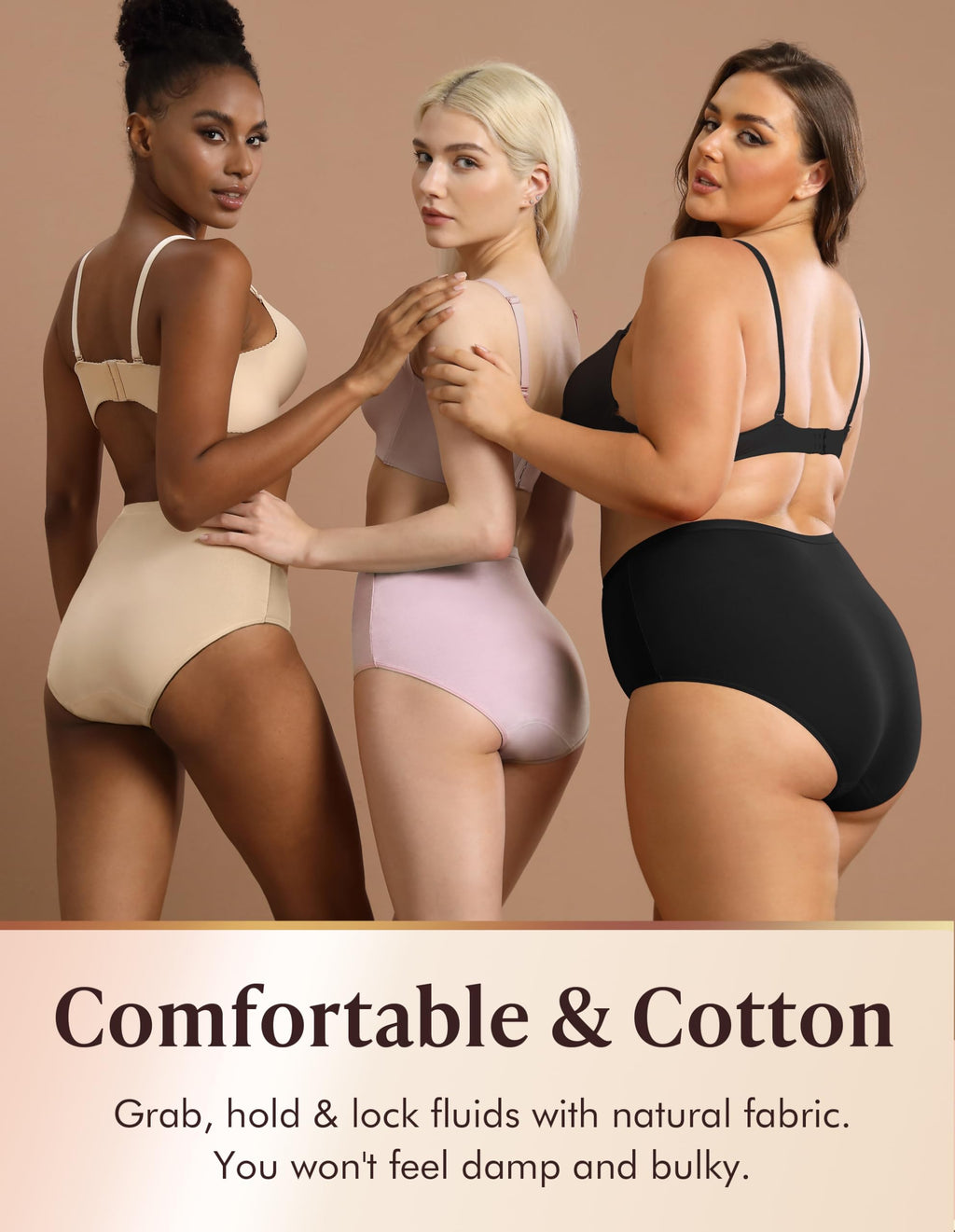 Washable Absorbency Urinary Incontinence Underwear for Women High Waist Leak Proof Panties 60ML, 3 Pack Beige White V355