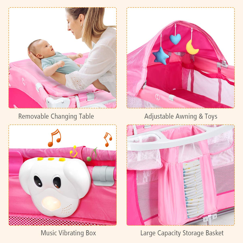 4 in 1 Pink Pack and Play with Bassinet M1842