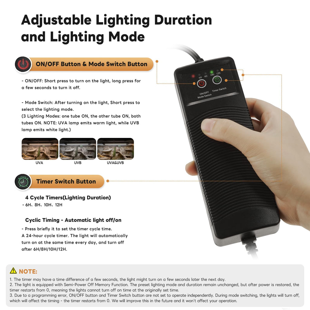 12 Inch UVB Reptile Light Fixture with Timer D8422