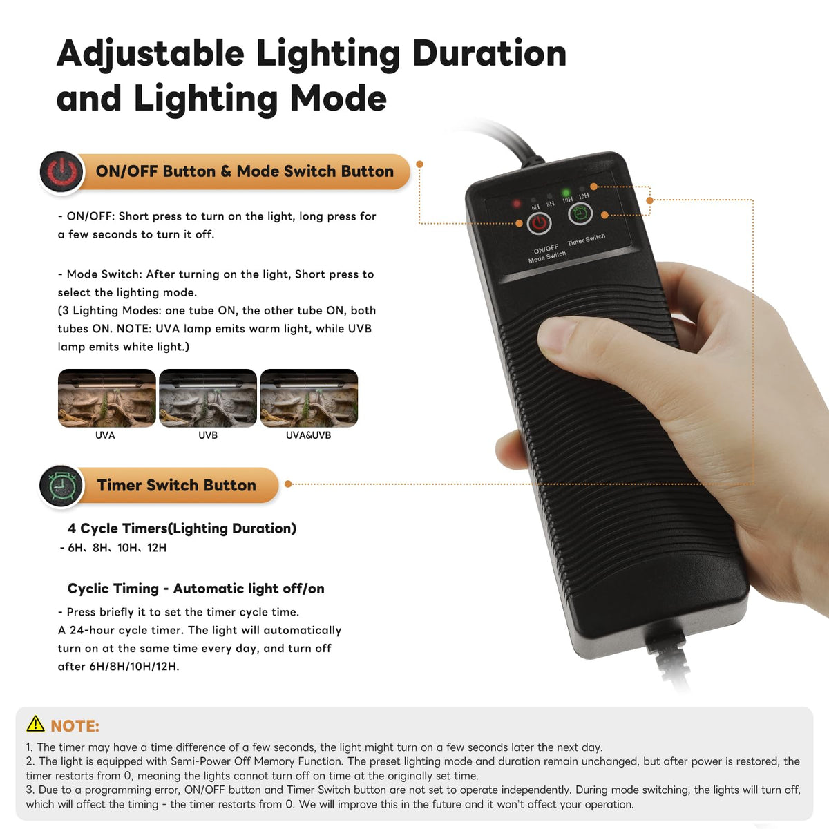 12 Inch UVB Reptile Light Fixture with Timer D8422