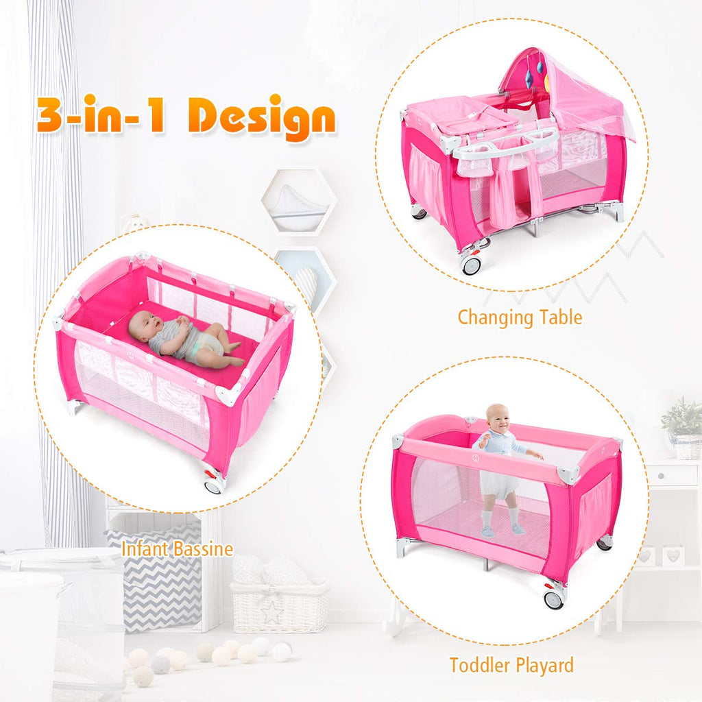 4 in 1 Pink Pack and Play with Bassinet M1842
