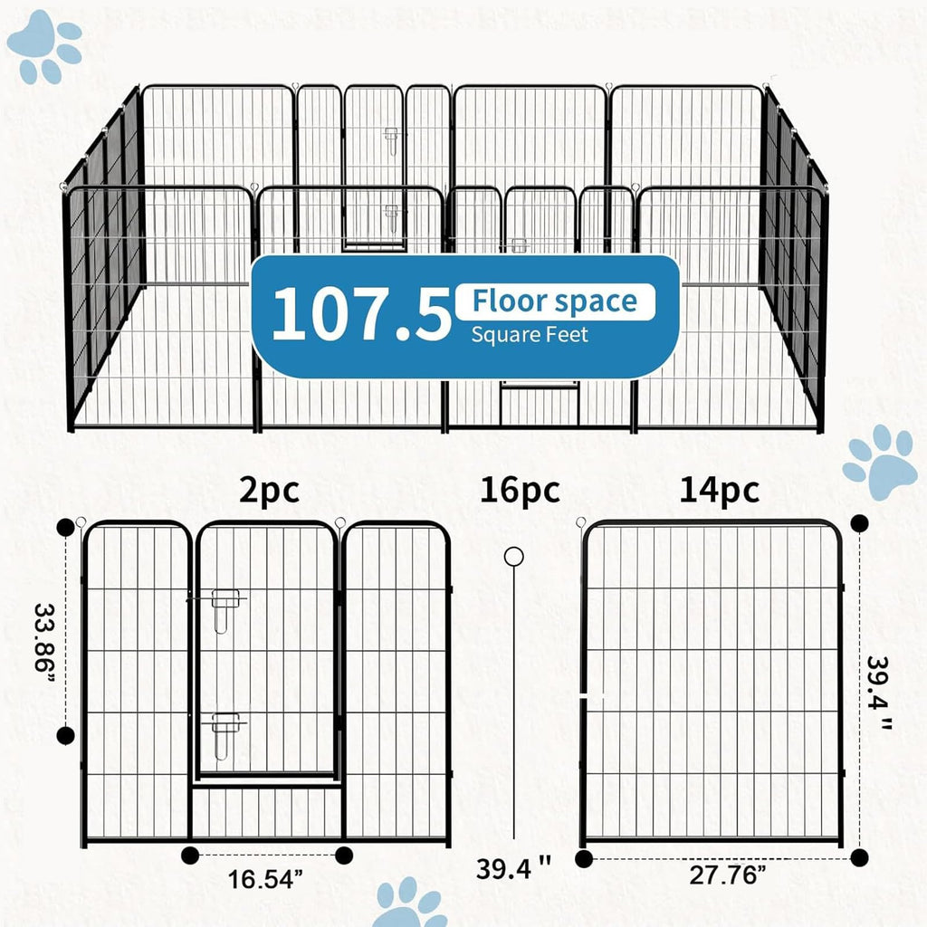40 Inch 16 Panels Metal Dog Playpen X3414