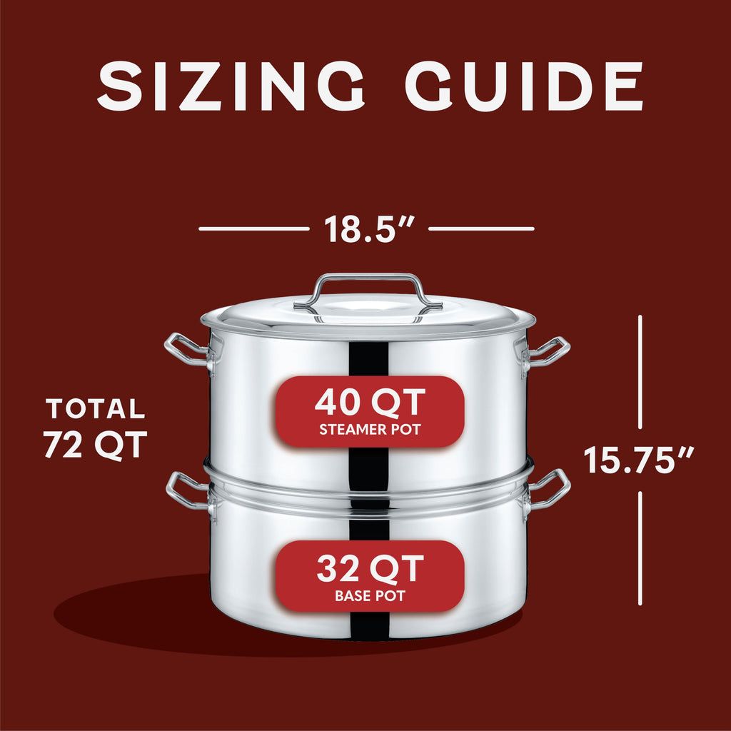 Extra Large Stainless Steel Stock Pot Steamer and Braiser Combo 40 QT Q93066