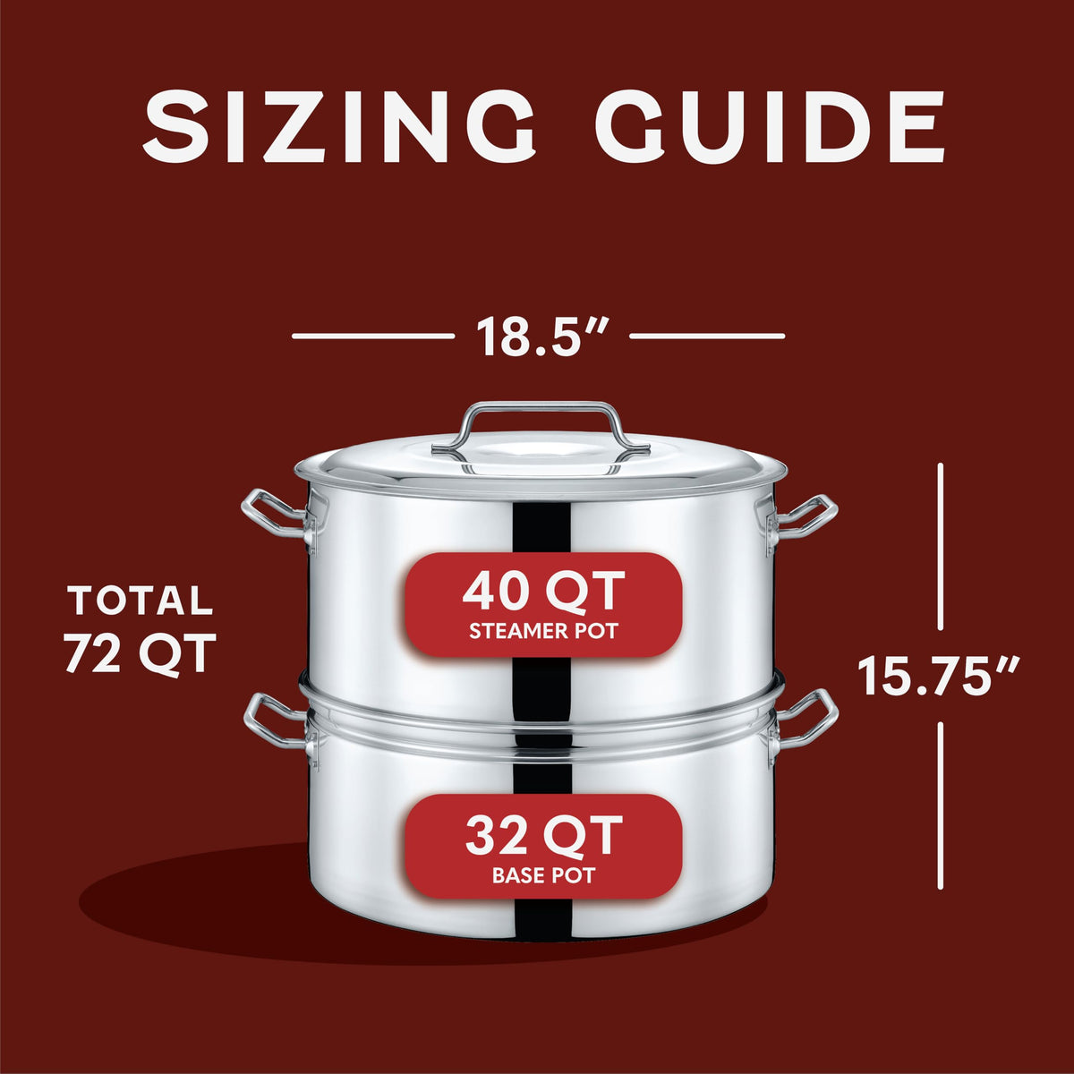 Extra Large Stainless Steel Stock Pot Steamer and Braiser Combo 40 QT Q93066