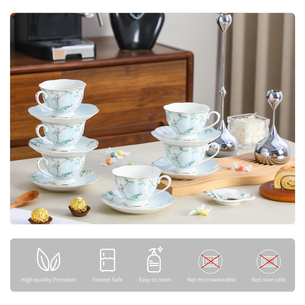 6oz Porcelain Tea Cup & Saucer Set of 6 L489152